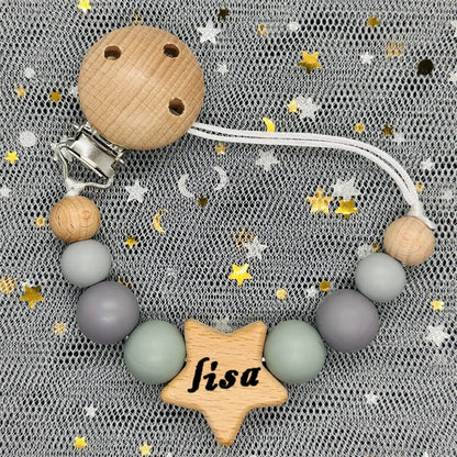 1Pc Personalized Name Custom Wooden Baby Pacifier Chain Clip Silicone Bead Dummy Nipple Holder Baby Teether Pendant Newborn Gift