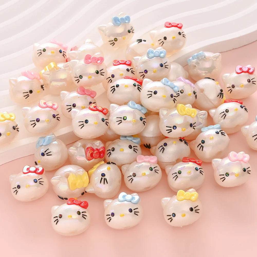 10Pcs Randomly Mix Resin Beads Hello Kitty Head Focus Bead For Baby Teething Pacifier Chain Beads Teething Bracelet Aceessories