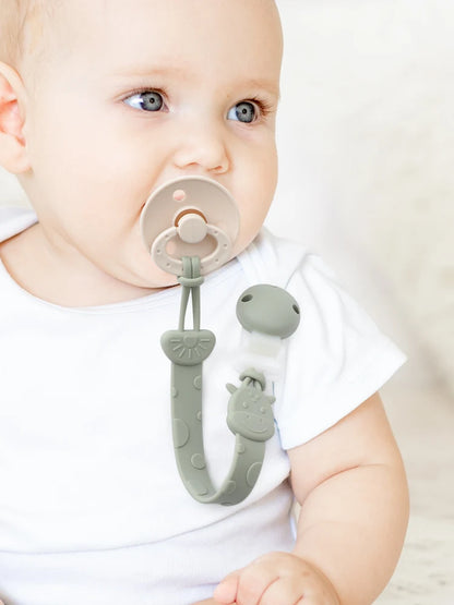 Silicone Pacifier Clips, BPA Free One-Piece Design Pacifier Holder for Baby Boy and Girl 3 Month+, Baby Accessories