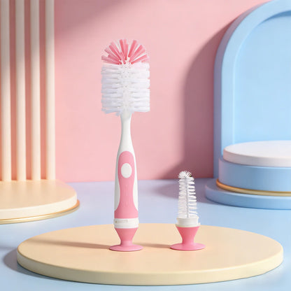 2-in-1 Nylon Bristle Baby Bottle Brush with Nipple Brush and Suction Cup, Cup Brush, Daily Use Feeding Cleaning Brush