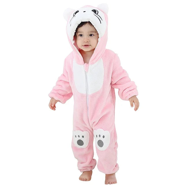MICHLEY Carnival Winter Baby Rompers Hooded Flannel Cosplay Toddler Infant Clothes Bodysuits Jumpsuit Costume For Girl Boy