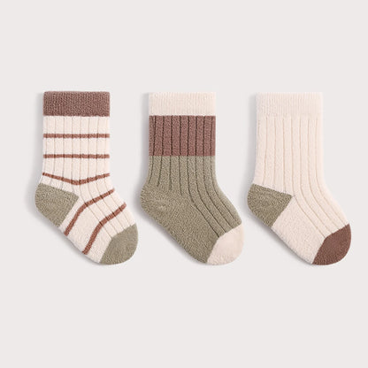 3Pair Baby Plush Socks Thick Warm Kids Mid Tube Sock 0-3Year Boy Girl Winter Thermal Footwear Fashion Stripe Toddler Cotton Sock