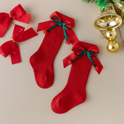 Children's Bow Socks Hristmas Stockings New Baby Stockings Girls Socks Autumn and Winter  Leg Warmers for 2025 Xmas New Year