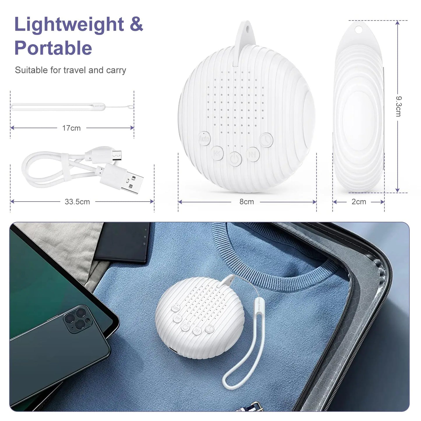 White Noise Machine 10/12 Sounds USB Rechargeable Portable Sleep Machine for Baby Adult Elder Timer Volume Sleeping & Relaxation