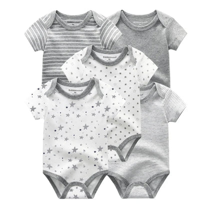 Kiddiezoom 5 Pcs/Lot Four Seasons Fashion Cartoon Short Sleeve Baby Boy Girl Bodysuits Soft 100%Cotton NewbornOnesies