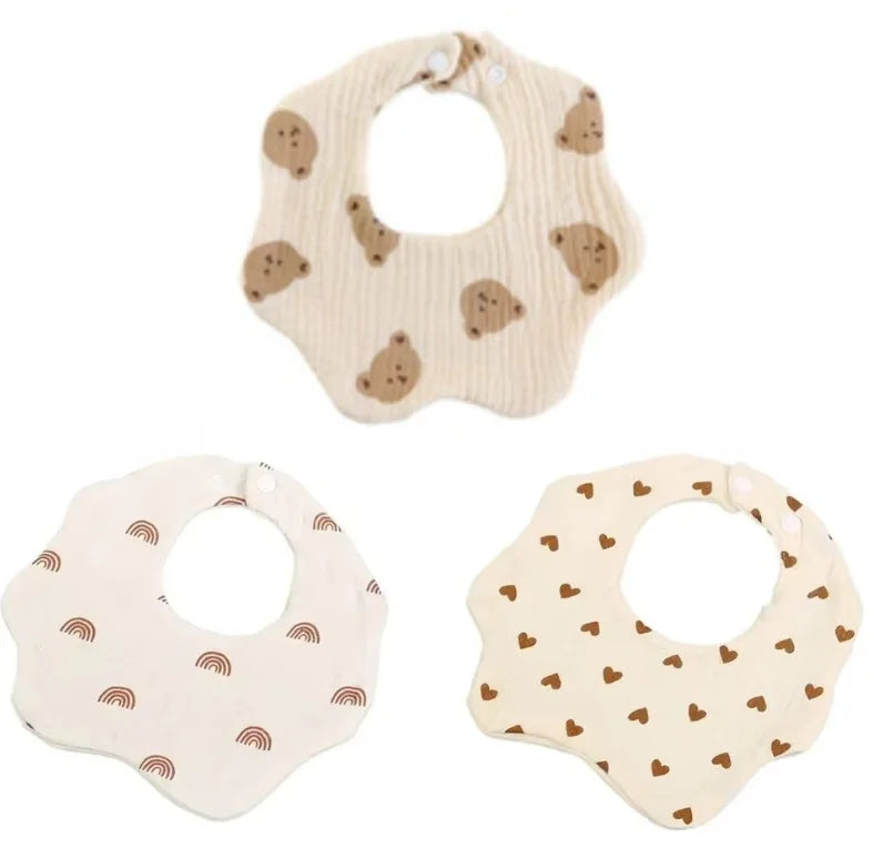3PCS Cotton Gauze Baby Feeding Bibs Summer Soft Petal Baby Printed Drooling Towel Newborn Toddler Baby Burp Cloth Children'