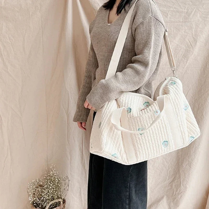 Little Bear Embroidered Handheld Shoulder Bag Cute Cartoon Large Capacity Mother Baby Parent Child Single Shoulder Bag Mommy Bag