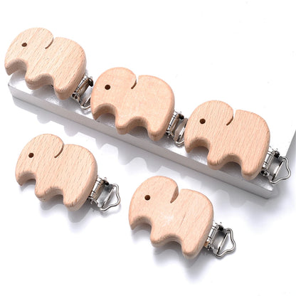 5pcs Woode Pacifier Baby Beech Wooden Animal Pacifier Metal Clips Holder Heart Pacifier Chain Teether Accessories