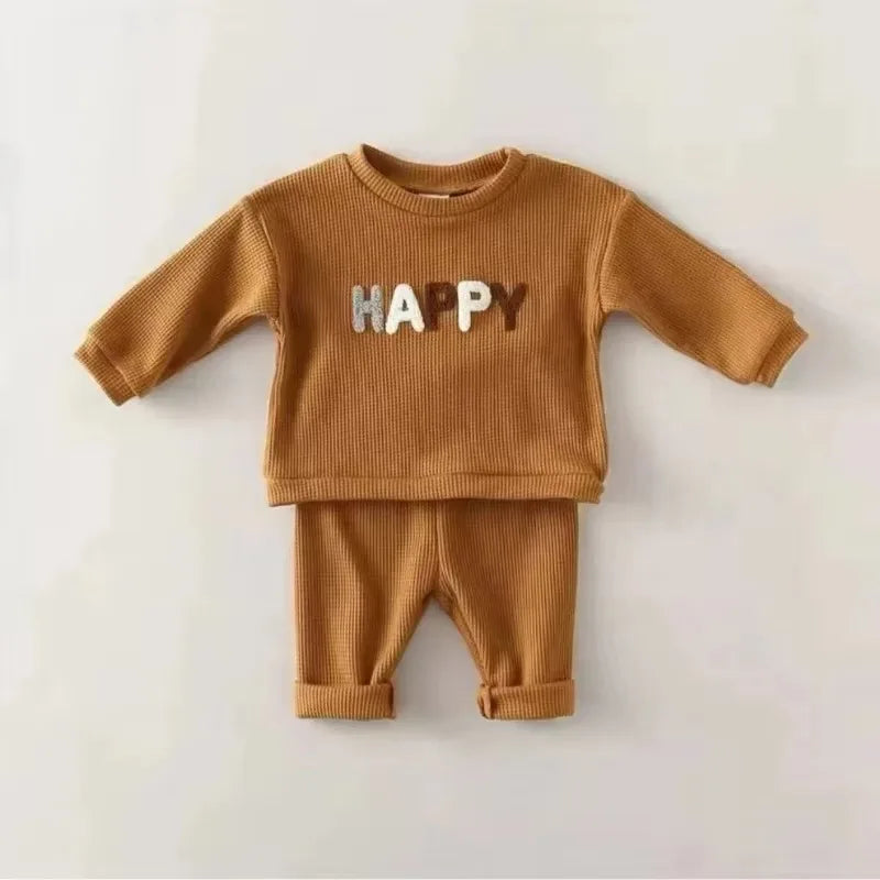New Spring Autumn  Fashion Kids Clothes Set Toddler Baby Boy Girl Pattern Casual Tops+Child Loose Trousers  2pcs Suit Outfits