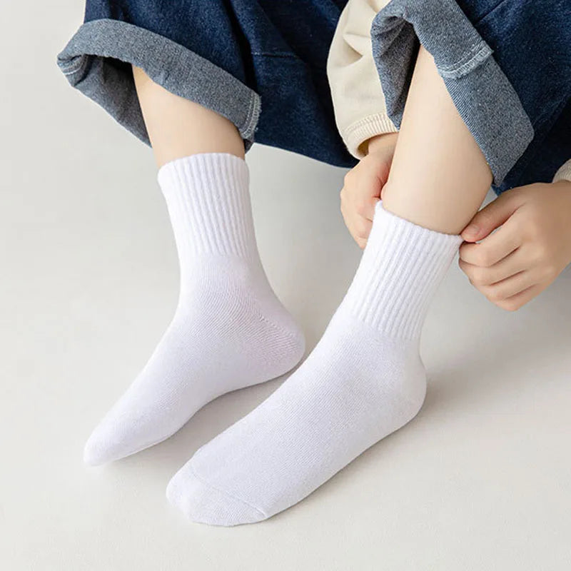 5 Pairs Kids Socks Breathable Comfortable For Boys Girls White Black Sport Socks