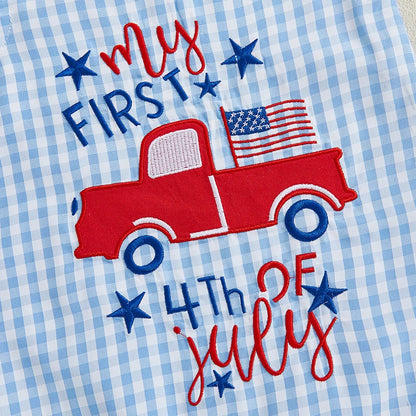Citgeett Summer Independence Day Infant Baby Boys Girls Overall Sleeveless Plaid Letters Truck Printed 4th of July Clothes