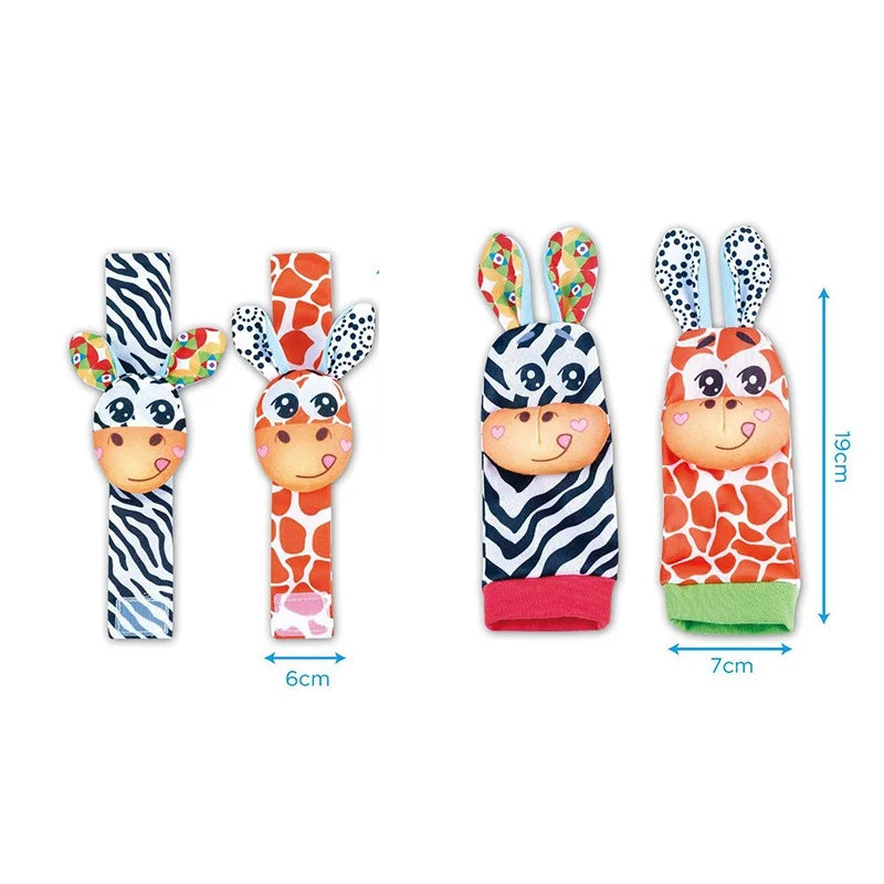 Baby Wrist Rattles Socks Newborn Animal Socks Infants Foot Finder Wrist Strap Baby Socks Sensory Toys Baby Toys 0-12 Months Gift