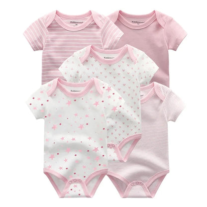 Kiddiezoom 5 Pcs/Lot Four Seasons Fashion Cartoon Short Sleeve Baby Boy Girl Bodysuits Soft 100%Cotton NewbornOnesies