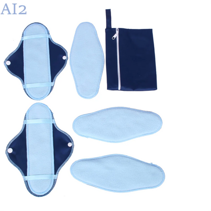 Reusable Super Absorbent Sanitary Pad Set Soft Washable Cloth Menstrual Pads with 2 Cover 5 Replacement Pads 1 Storage Bag