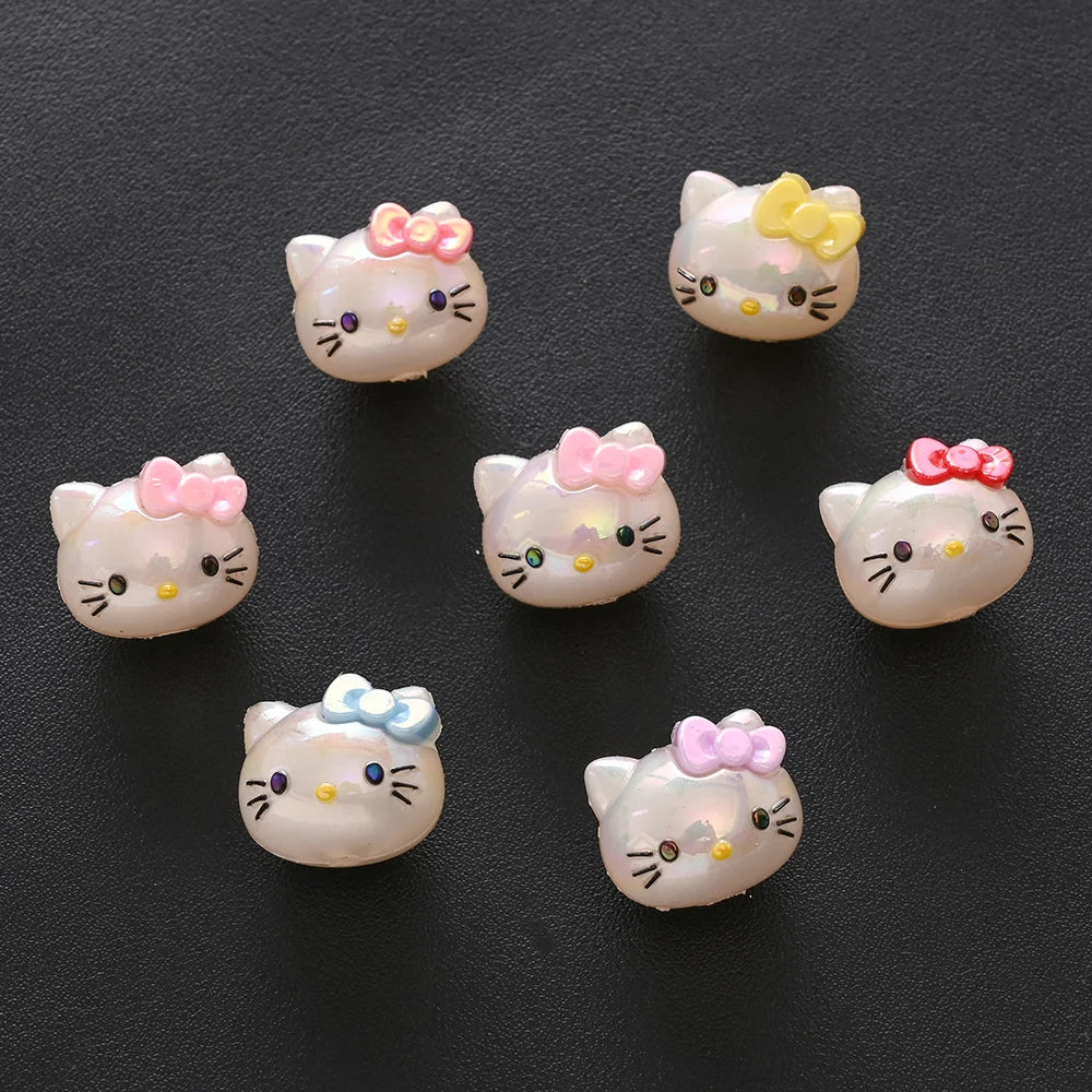 10Pcs Randomly Mix Resin Beads Hello Kitty Head Focus Bead For Baby Teething Pacifier Chain Beads Teething Bracelet Aceessories