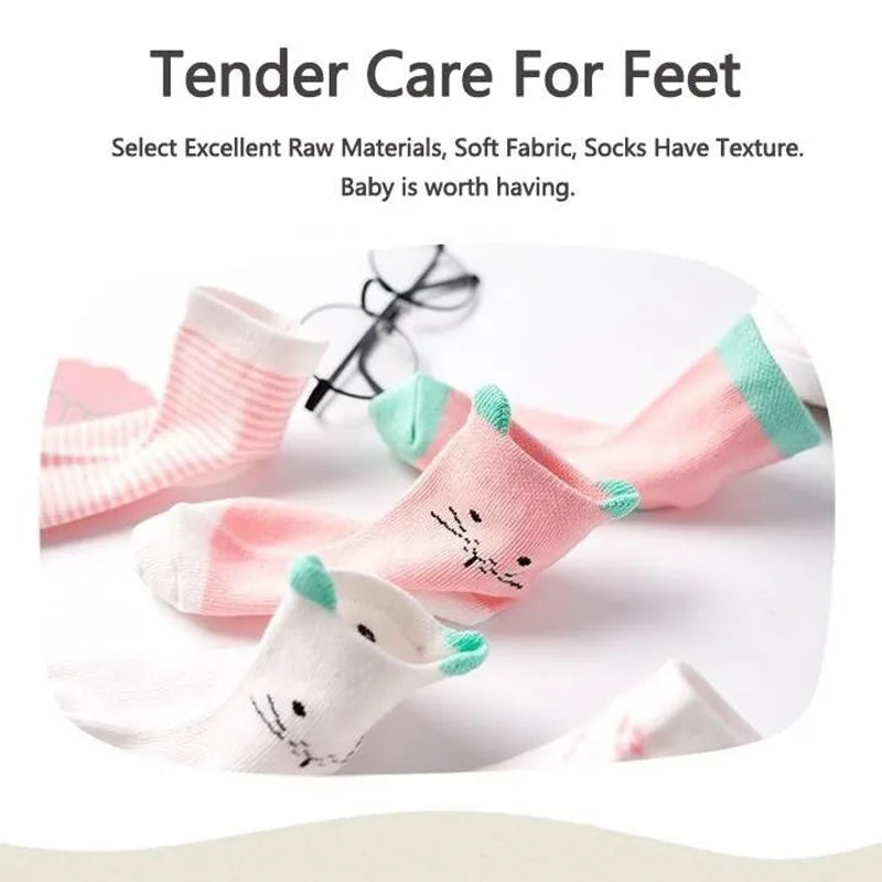 5 Pairs Cartoon Baby Socks Cute Cat Animal Soft Cotton Knit Baby Girl Kids Boy Newborn Boys Children's Socks for 0-6 Years
