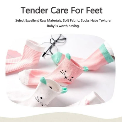 5 Pairs Cartoon Baby Socks Cute Cat Animal Soft Cotton Knit Baby Girl Kids Boy Newborn Boys Children's Socks for 0-6 Years