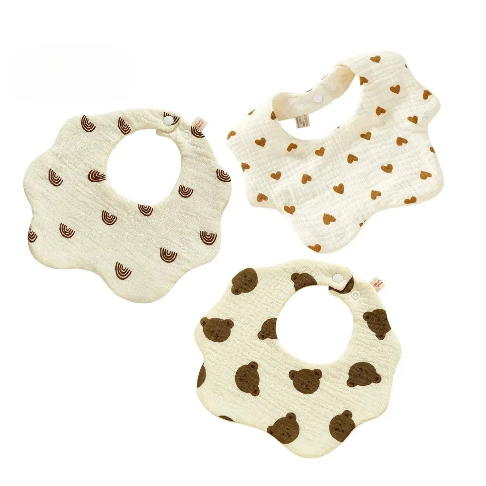 3PCS Cotton Gauze Baby Feeding Bibs Summer Soft Petal Baby Printed Drooling Towel Newborn Toddler Baby Burp Cloth Children'