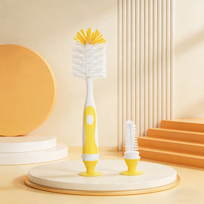 2-in-1 Nylon Bristle Baby Bottle Brush with Nipple Brush and Suction Cup, Cup Brush, Daily Use Feeding Cleaning Brush