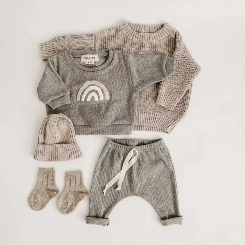 New Spring Autumn  Fashion Kids Clothes Set Toddler Baby Boy Girl Pattern Casual Tops+Child Loose Trousers  2pcs Suit Outfits