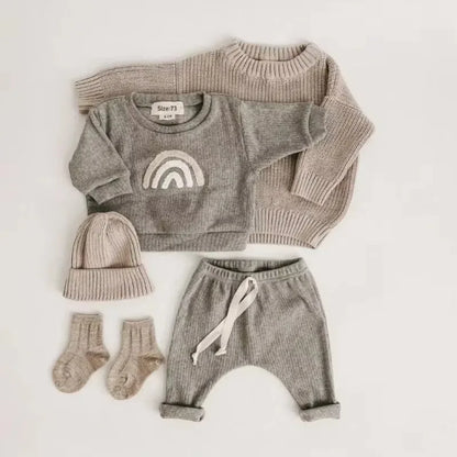 New Spring Autumn  Fashion Kids Clothes Set Toddler Baby Boy Girl Pattern Casual Tops+Child Loose Trousers  2pcs Suit Outfits