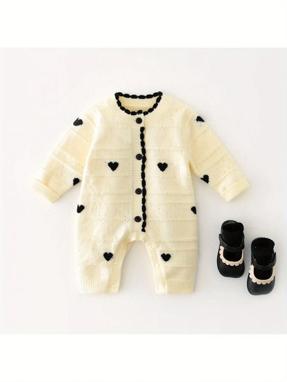 Spring and Autumn Korean Style New Girls' Heart-Shaped Long-Sleeve Romper Newborn Single-Breasted Bodysuit Jumpsuit