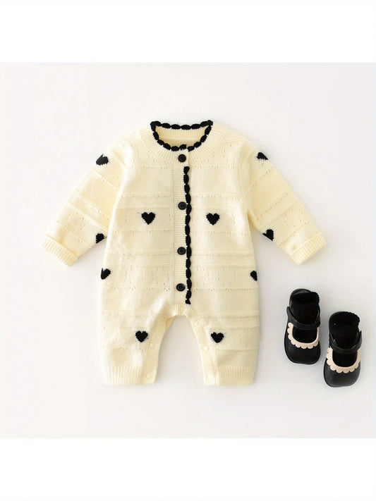 Spring and Autumn Korean Style New Girls' Heart-Shaped Long-Sleeve Romper Newborn Single-Breasted Bodysuit Jumpsuit