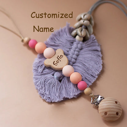 Custom Name Wooden Personalized Baby Pacifier Chain Silicone Bead Dummy Nipple Holder Guard Teether Pendant  Newborn Gift Stuff