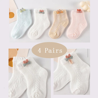4pcs Newborn Socks Baby Summer Thin Cute Cute Mid Tube Short Socks Fashion New Baby Boneless Breathable Mid Tube Socks
