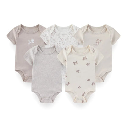 Kiddiezoom 5 Pcs/Lot Four Seasons Fashion Cartoon Short Sleeve Baby Boy Girl Bodysuits Soft 100%Cotton NewbornOnesies