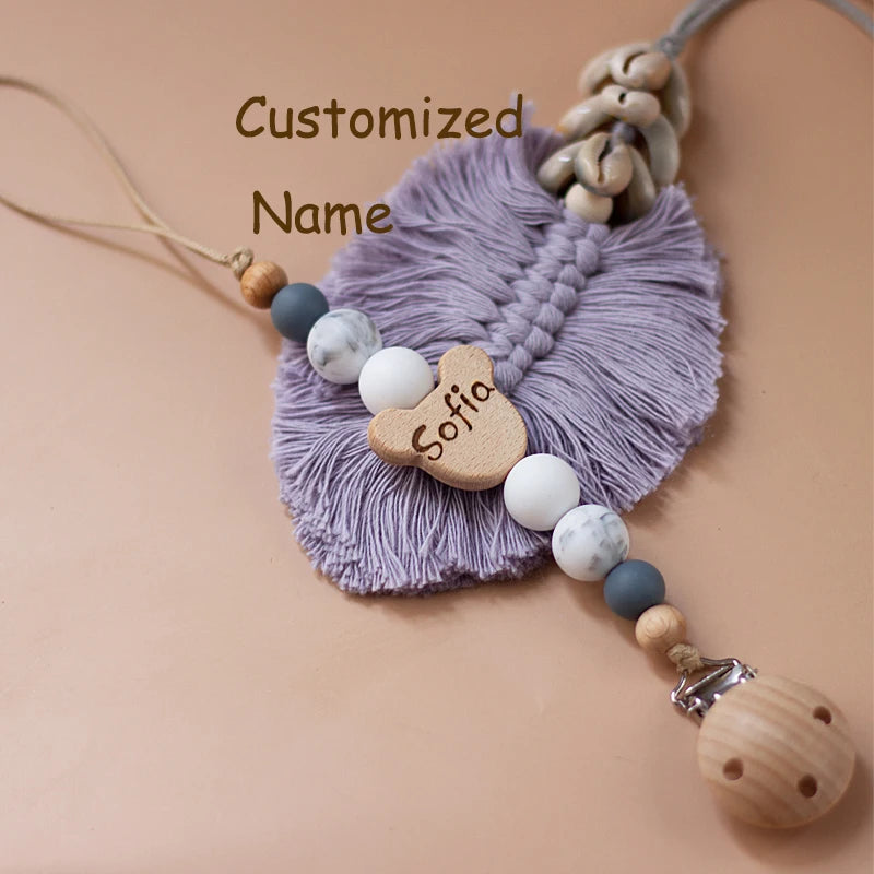 Custom Name Wooden Personalized Baby Pacifier Chain Silicone Bead Dummy Nipple Holder Guard Teether Pendant  Newborn Gift Stuff