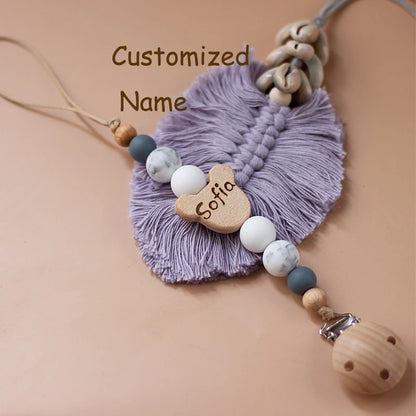 Custom Name Wooden Personalized Baby Pacifier Chain Silicone Bead Dummy Nipple Holder Guard Teether Pendant  Newborn Gift Stuff