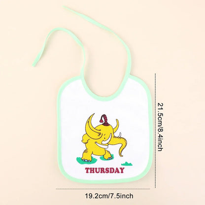 7pcs Set of Baby Girl and Boy Dinner Cloth Towel Straps Cartoon Printed Newborn Chest Cloth Saliva Towel U-shaped Saliva Towel