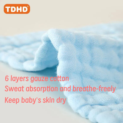 TDHD 5 pieces of baby solid color six layers of pure cotton gauze saliva towel absorbent fast printed gauze towel suitable for