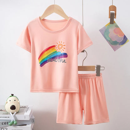 Summer CHILDREN'S Clothing Short Sleeve Shorts 2-piece Suit for Boys and Girls Comfortable Wild Blue Elephant Suit.