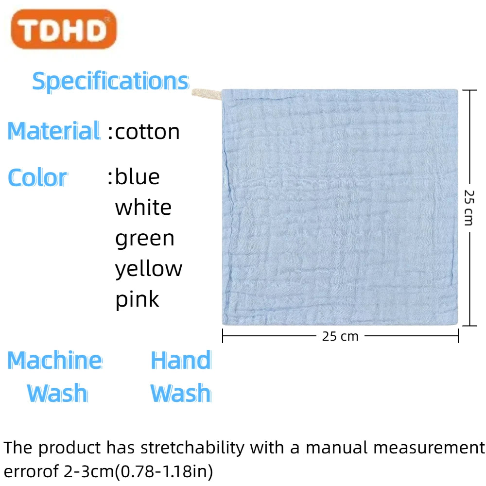 TDHD 5 pieces of baby solid color six layers of pure cotton gauze saliva towel absorbent fast printed gauze towel suitable for