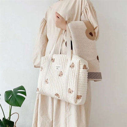 fashion Mommy Bag Baby Diaper Bag Portable Shoulder Bag Embroidery Quilted Stroller Nappy Bag Diaper Storage Large Handbags