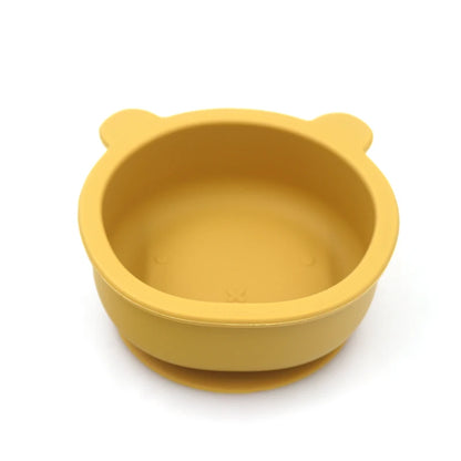 Bear shaped baby feeding bowl sauction silicone boy girl tableware cute cartoon 300ml