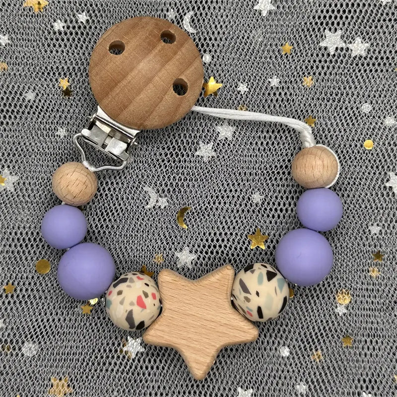 1Pc Personalized Name Custom Wooden Baby Pacifier Chain Clip Silicone Bead Dummy Nipple Holder Baby Teether Pendant Newborn Gift