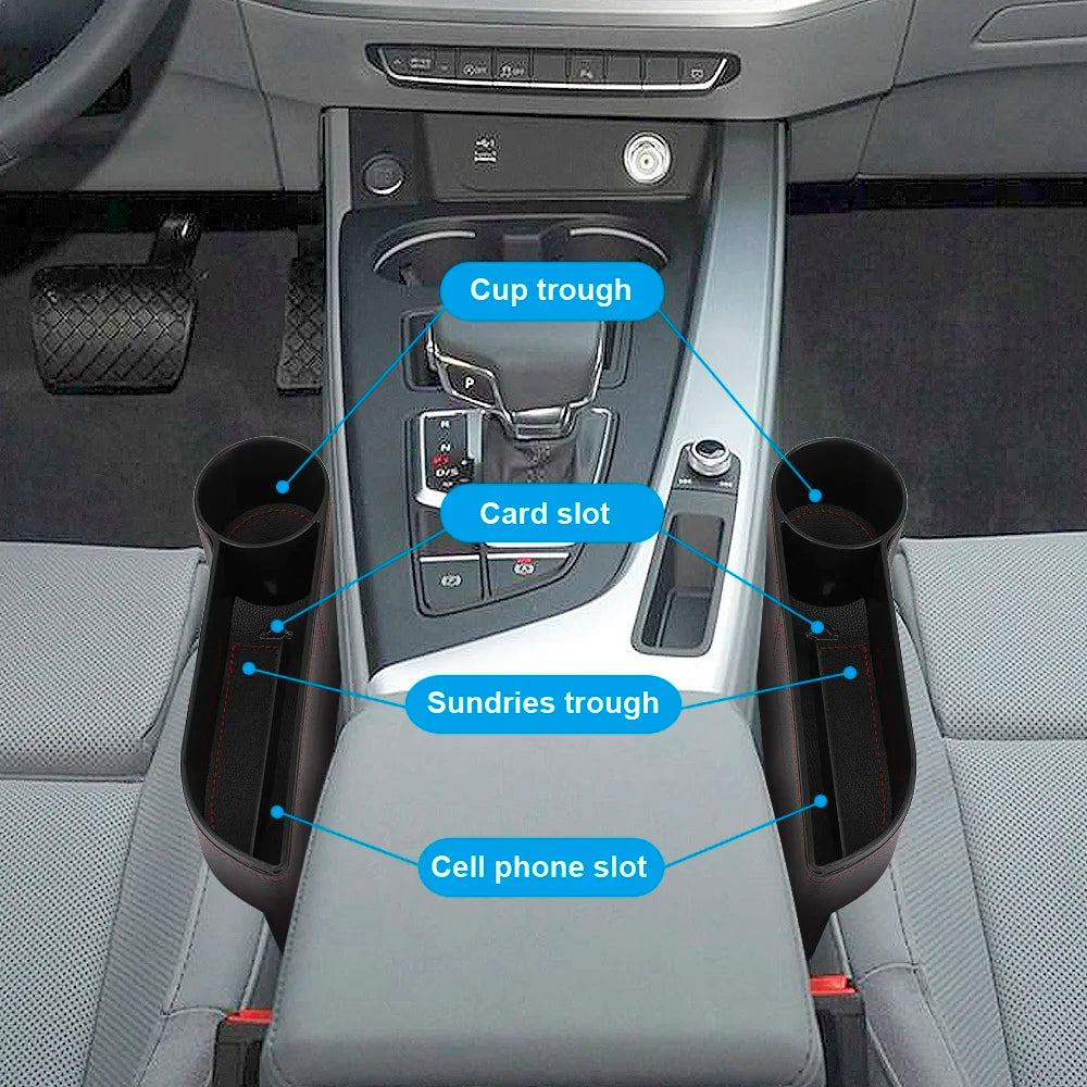 Car Organizer Seat Gap Slit Box With Charging Hole Leather Car Seat Gap Storage Box