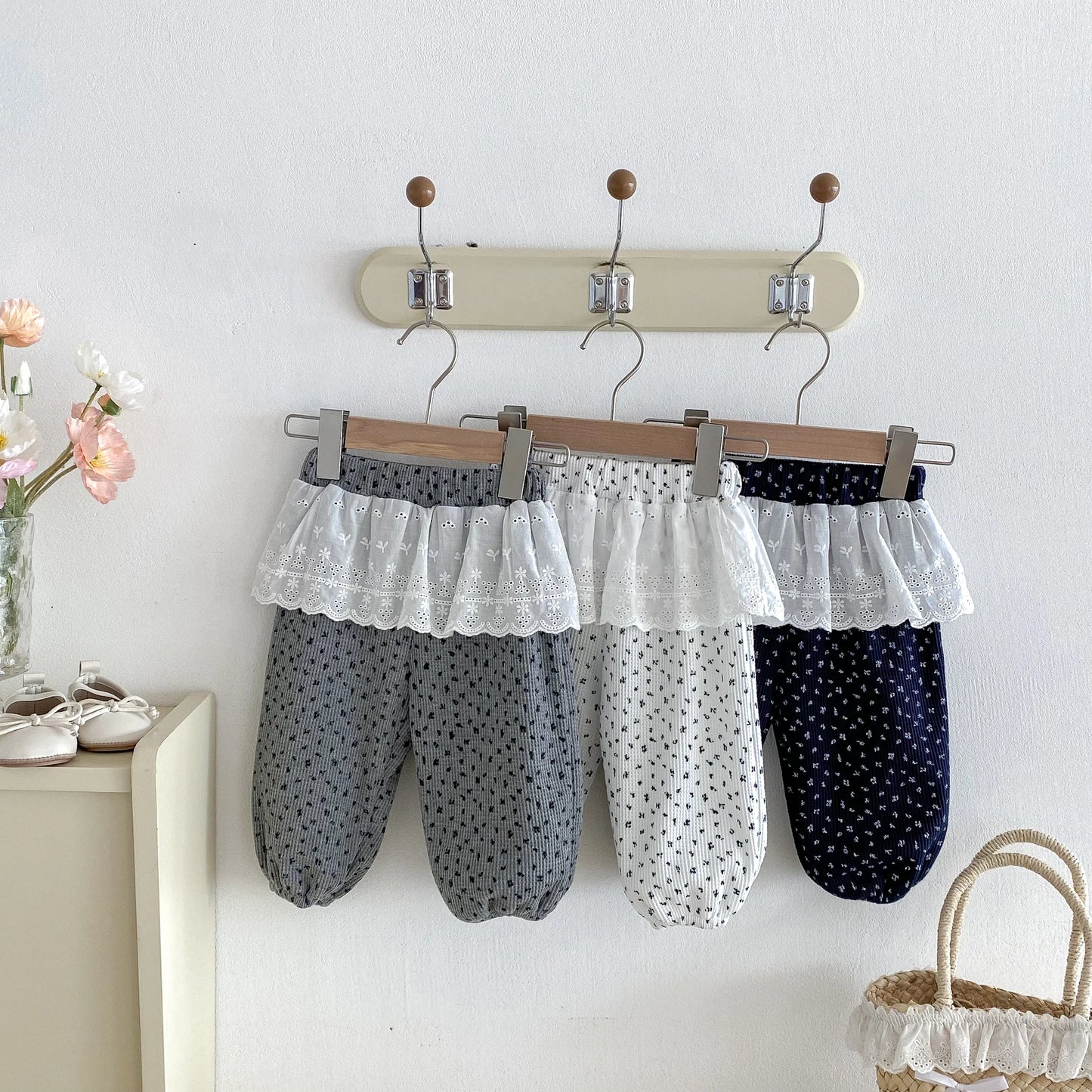 Autumn baby girls' leggings, Korean-style infant and toddler long pants, 0-3 years old children's clothing, outerwear floral cur