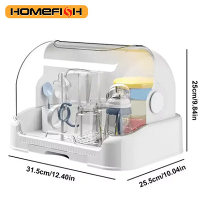 HOMEFISH Portable Baby Bottle Drying Rack & Organizer - Dustproof Storage Container with Removable Drip Tray