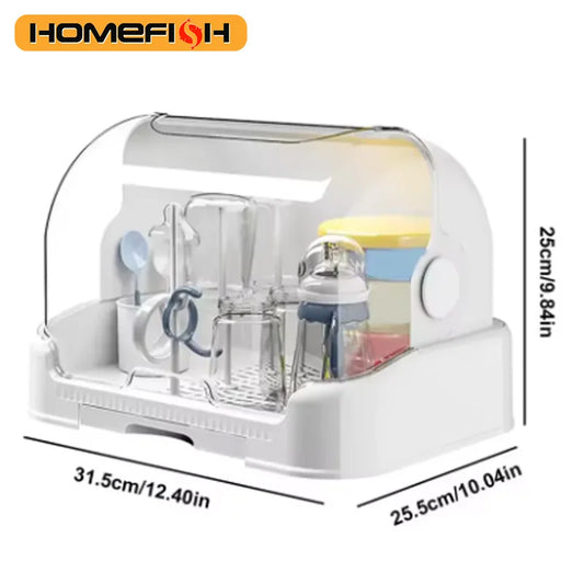 HOMEFISH Portable Baby Bottle Drying Rack & Organizer - Dustproof Storage Container with Removable Drip Tray