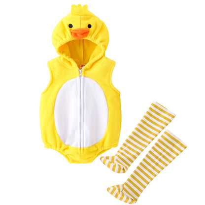 New Designer Cartoon Clothing Zip-up Hooded Romper + Stockings Baby Boy Clothes Baby Girl Casual Sets