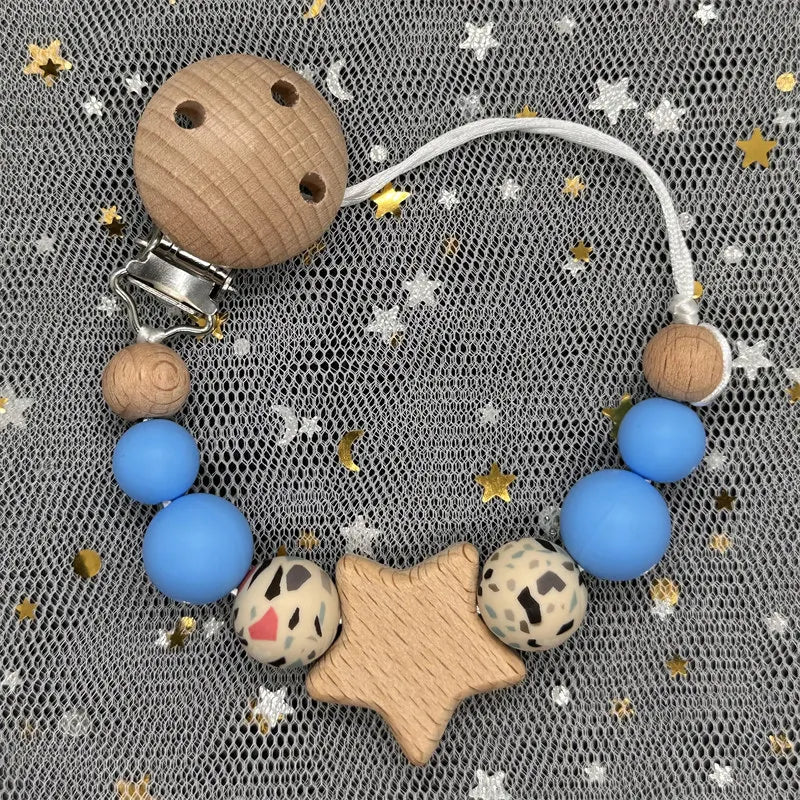 1Pc Personalized Name Custom Wooden Baby Pacifier Chain Clip Silicone Bead Dummy Nipple Holder Baby Teether Pendant Newborn Gift