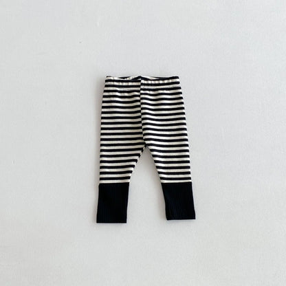 Autumn Newborn Infant Baby Boy Girls Candy Color Leggings Splice Striped Pants Fashion Baby Clothing