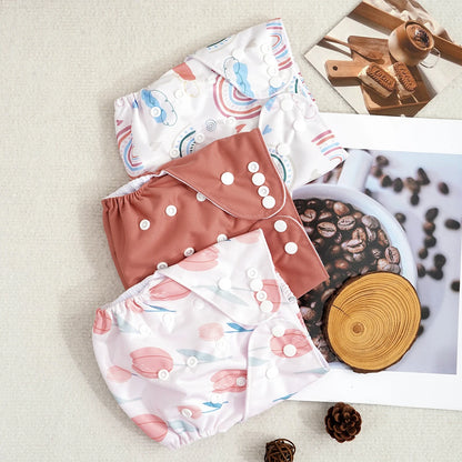 3 Pcs Ecological Baby Washable Reusable Cloth Pocket Diaper Baby Nappy With One Pocket Fit 3-15kg Baby