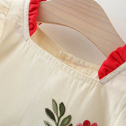 Baby Girl Dresses Summer Floral Embroidery Bubble Sleeve Girls Dresses Cute Girls Princess Dresses Baby Clothes Girl