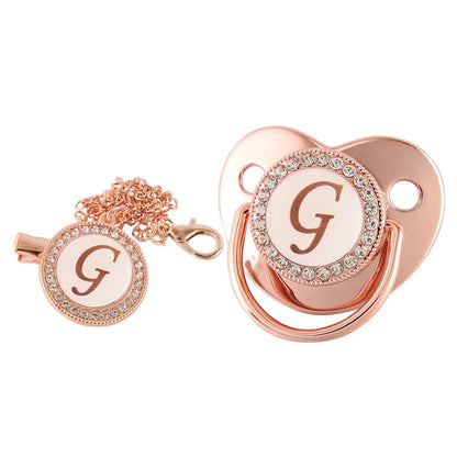 26 Letters Baby Pacifier Clip Rose Gold Bling Pacifiers Holder Silicone Soother Nipple Dummy Baby Shower Gifts