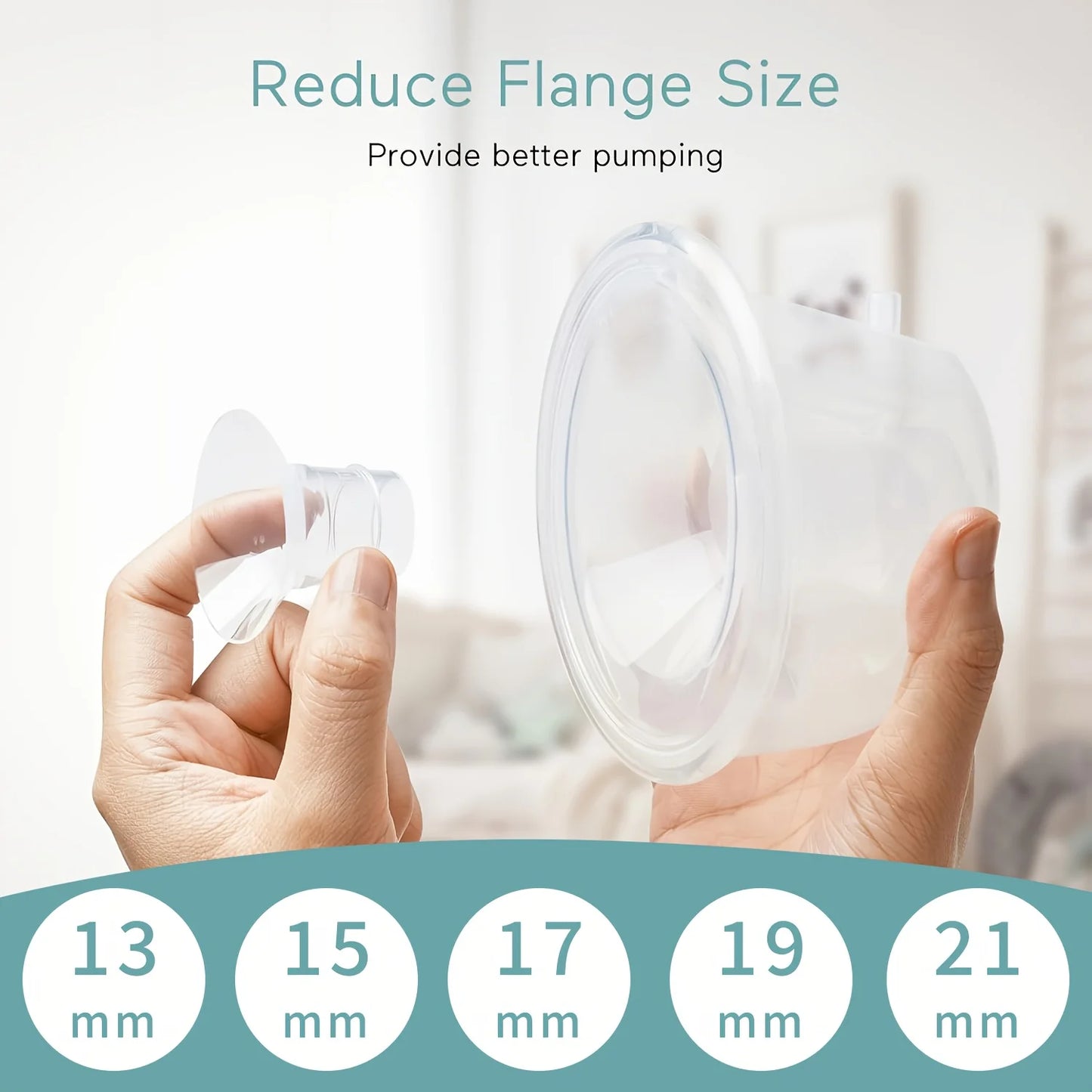 Flange Sizing Kit with 10PCS Flange Inserts 13/15/17/19/21mm, Nipple Measurement Tool, Silicone Breast Pump Flange Insert Kit